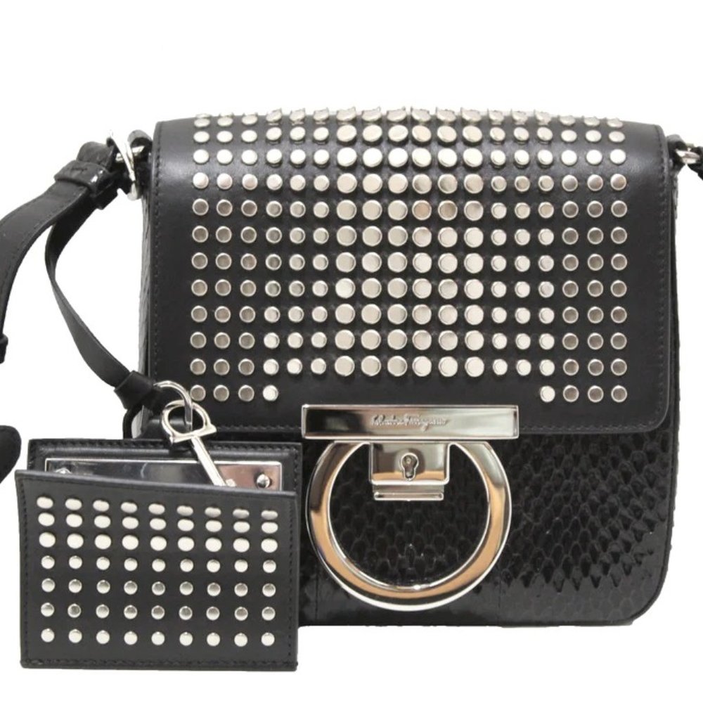 Salvatore Ferragamo Studded Exotics Python Should… - image 4